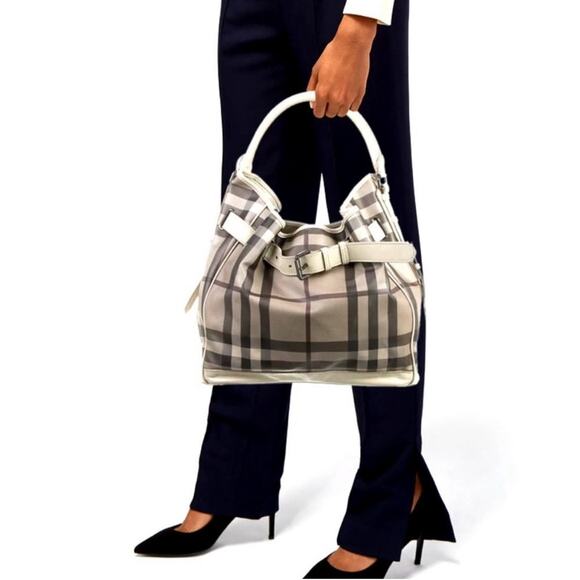 Burberry Smoked Check Medium Walden Belted Hobo Handbag - Picture 1 of 16